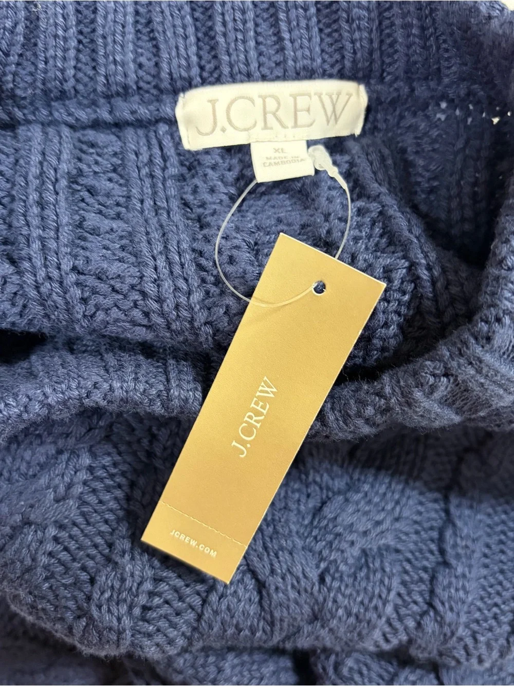 J. Crew Cable-Knit Cotton Sweater XL Navy NEW